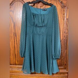 SHEIN Green  Long Sleeve Dress polka dots sheer sleeves